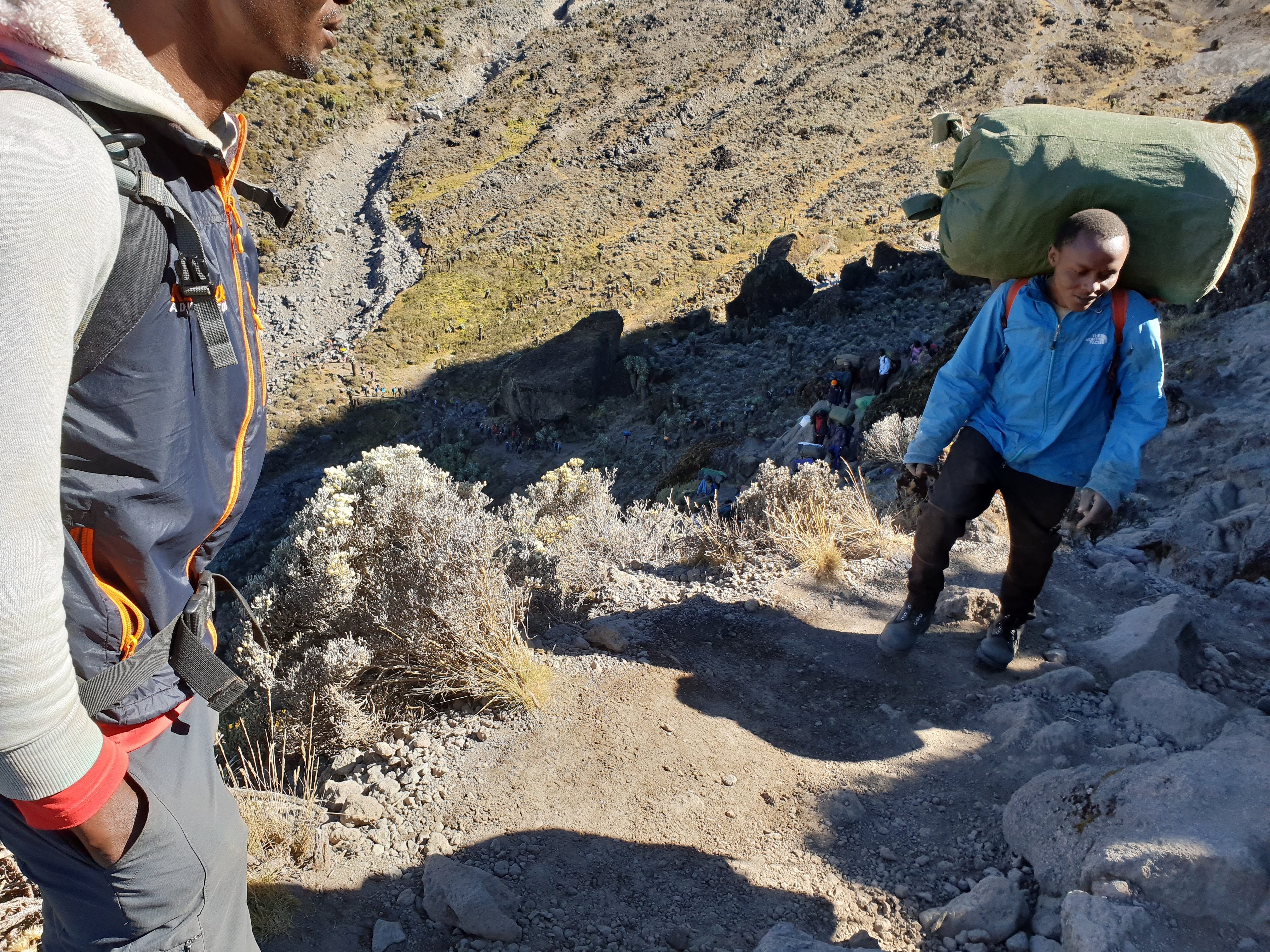 Porter climbing Barranco Wall on Kilimanjaro