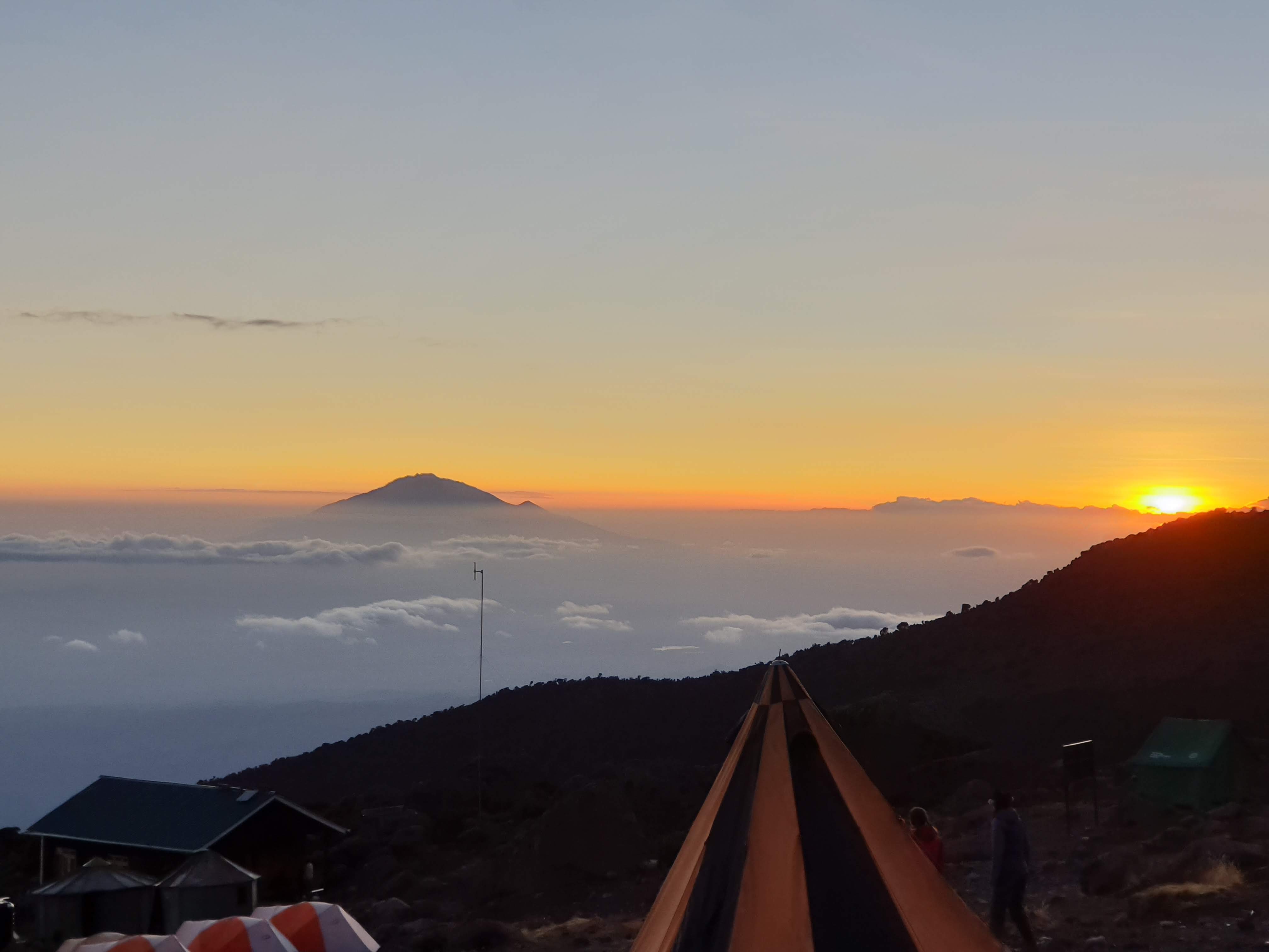 Mount Meru in the sunset from Kilimanjaro