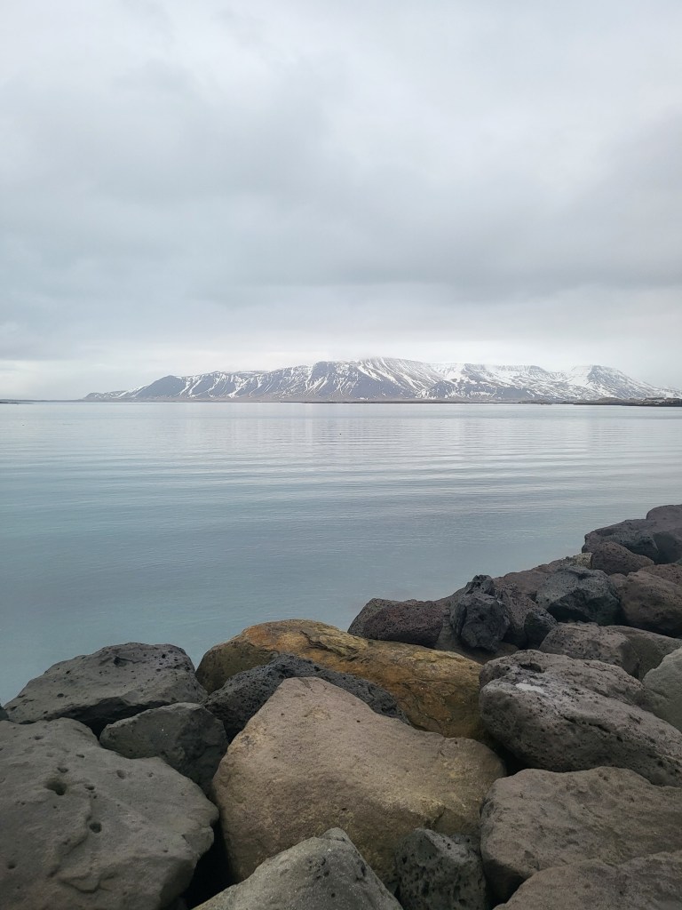 Across the water at Reykjavik looking at Mount Esja.