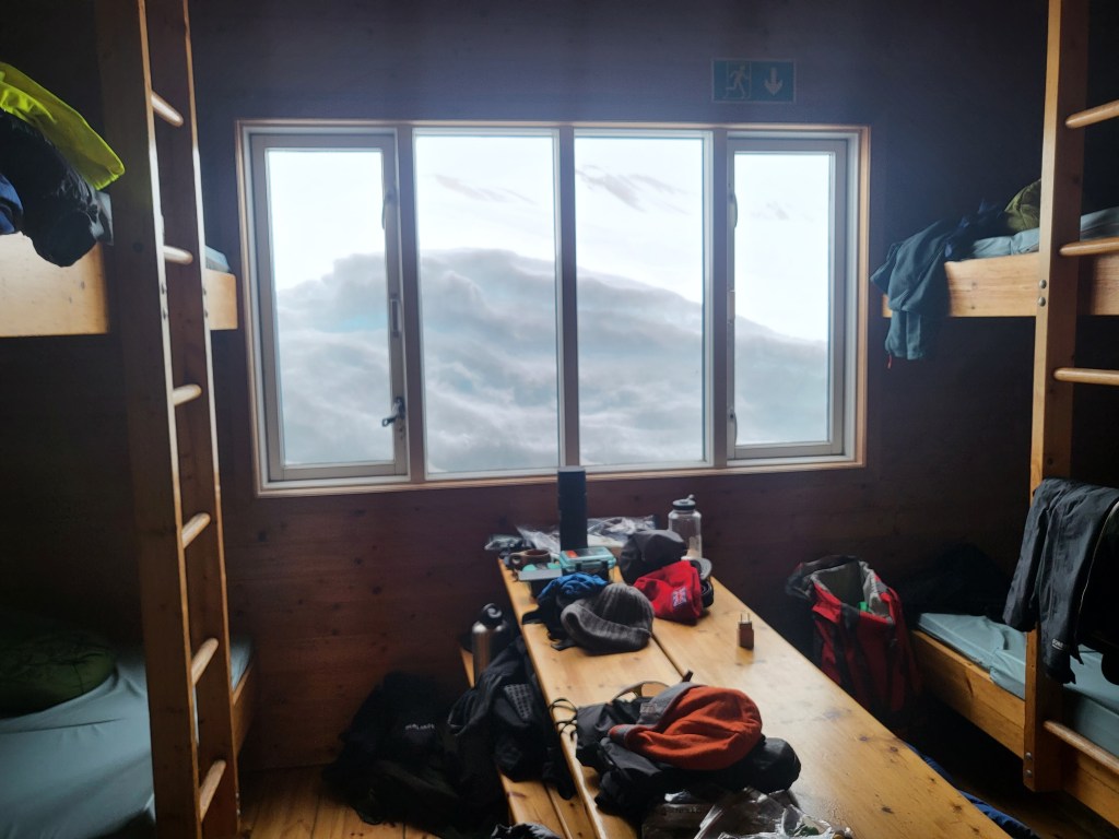 Deep snow outside the windows.