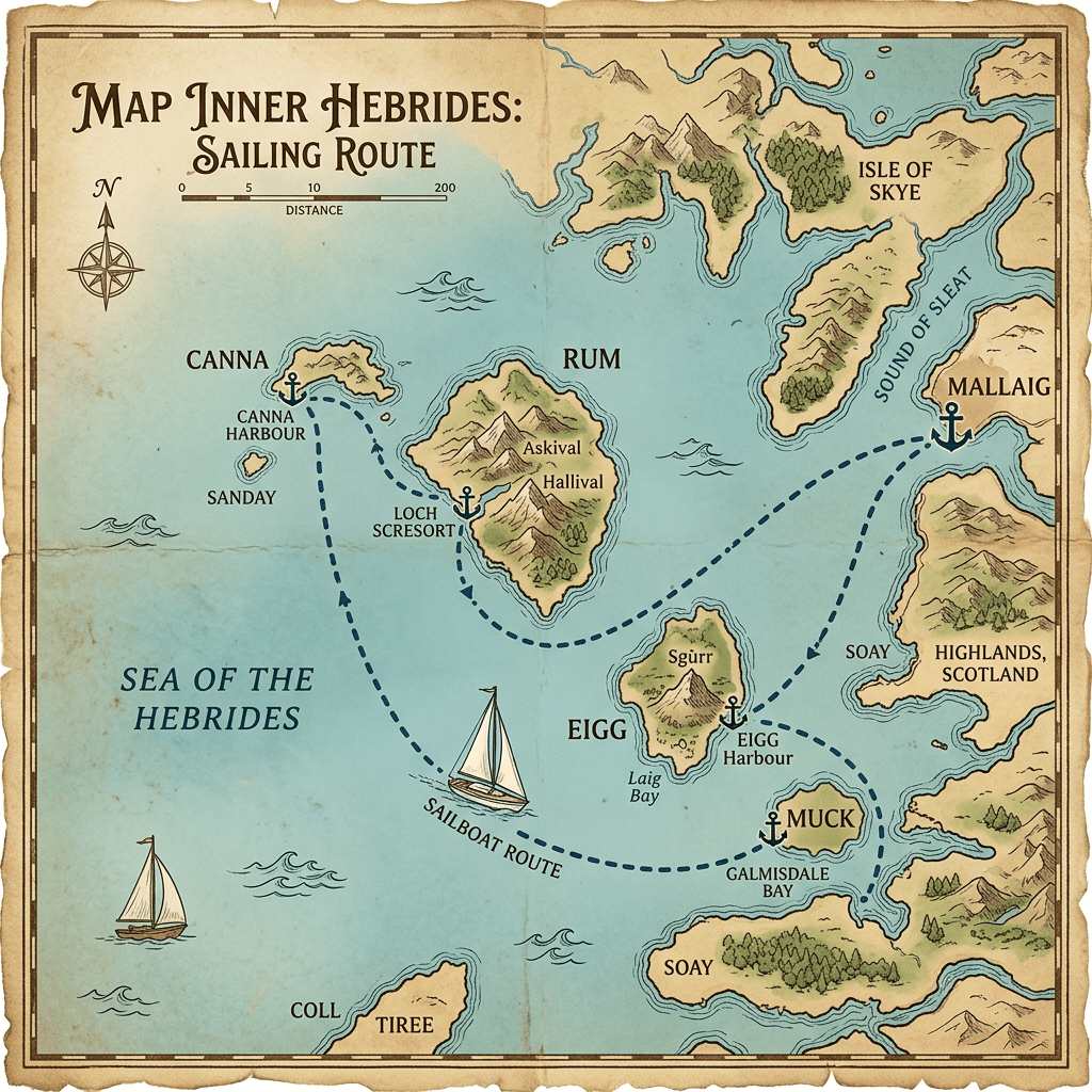 Map Inner Hebrides route Mallaig Rum Canna Muck Eigg sailboat
